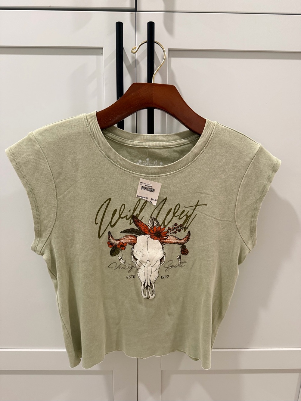 NWT Wild West Skull Graphic Tee - Sage Green Short Sleeve Top
